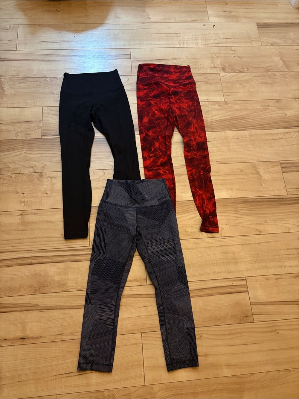 lululemon athletica Black, Red & Gray Women's Leggings Trio